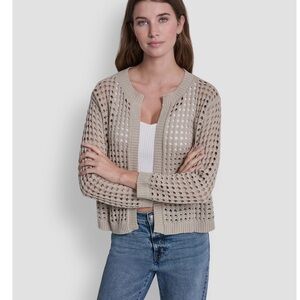 NWT, DKNY JEANS IT CITY KHAKI OPEN FRONT CARDIGAN, BEIGE COLOR SIZE XL